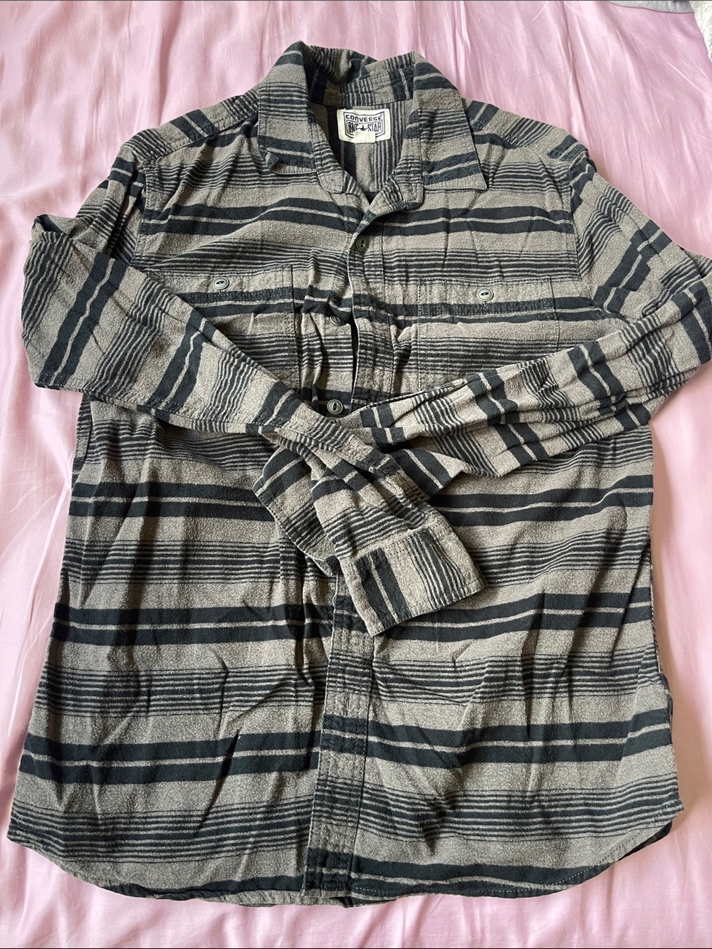 Converse Men's Black and Gray Striped Button-Down Shirt